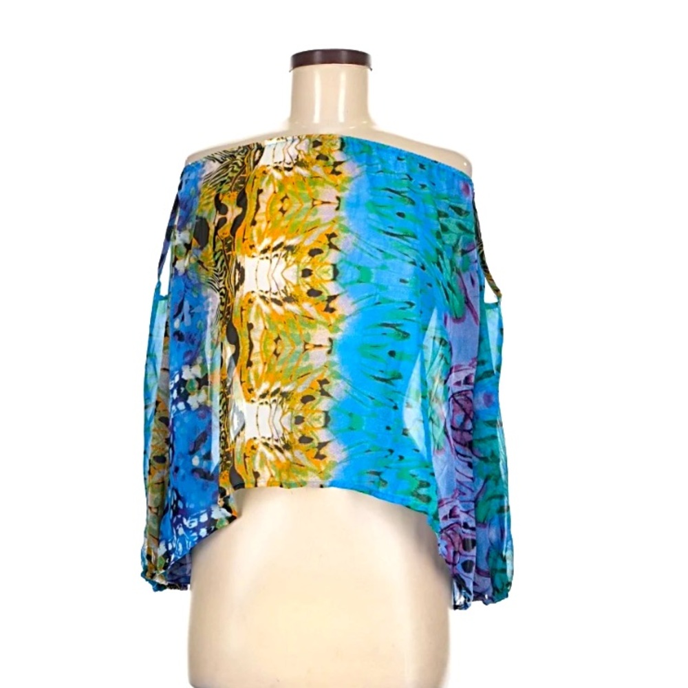 VENUS Off-Shoulder Blue & Yellow Multicolor Boho Tunic